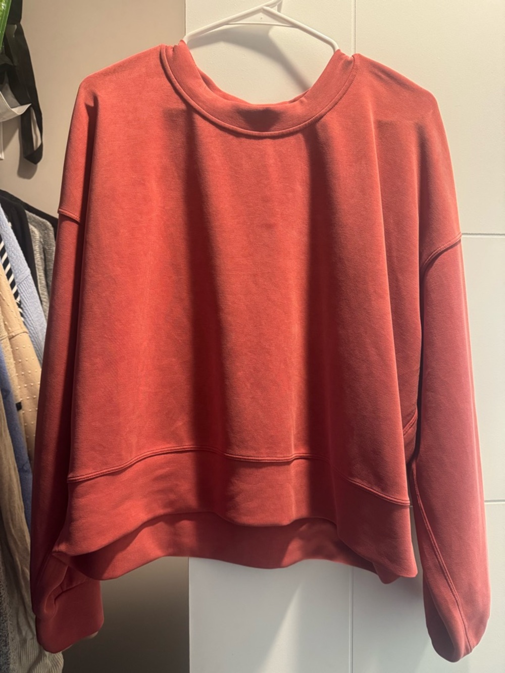 Rust Red Lululemon cropped soft stream crewneck sweatshirt